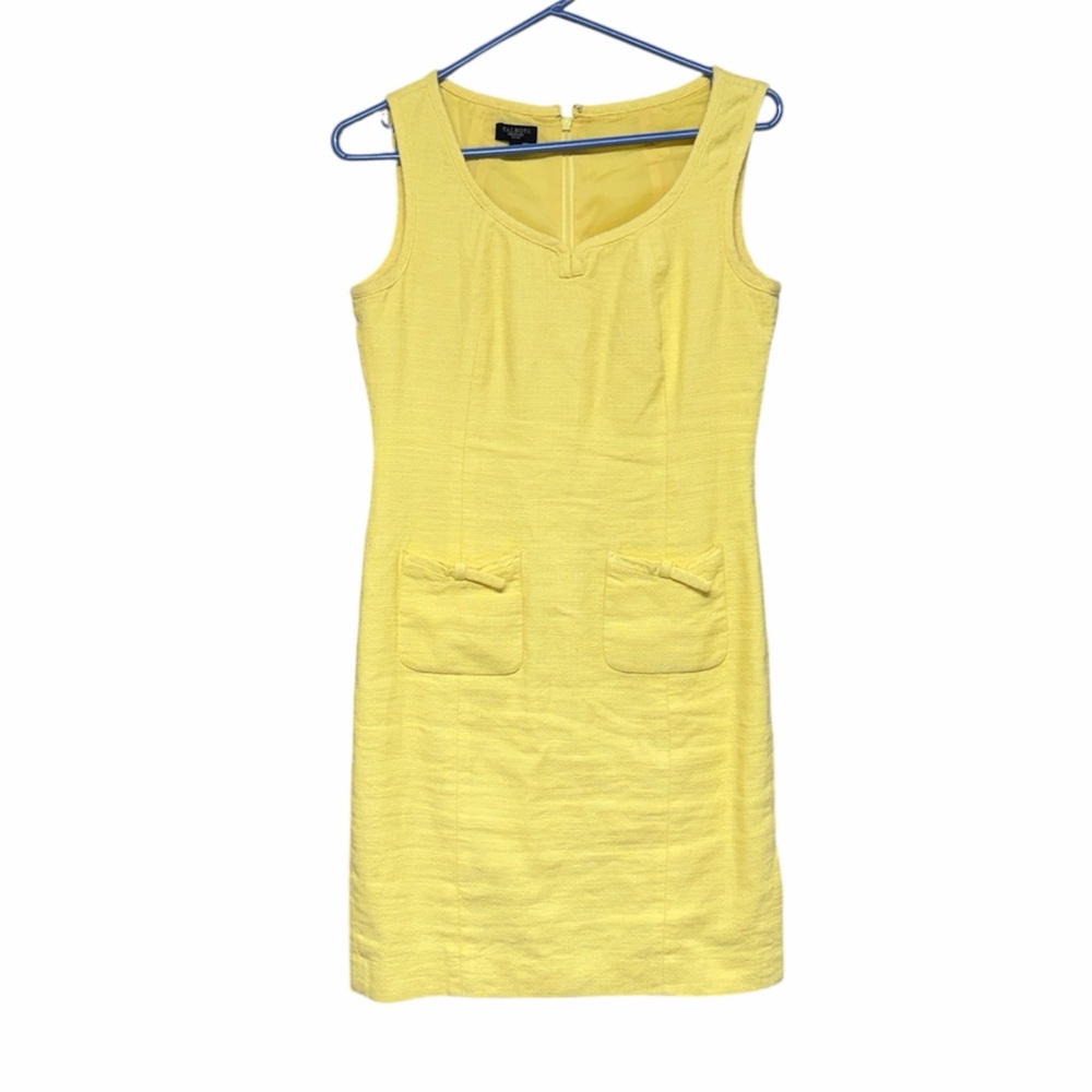 Talbots yellow sleeveless shift dress pockets cotton-linen blend size 2P